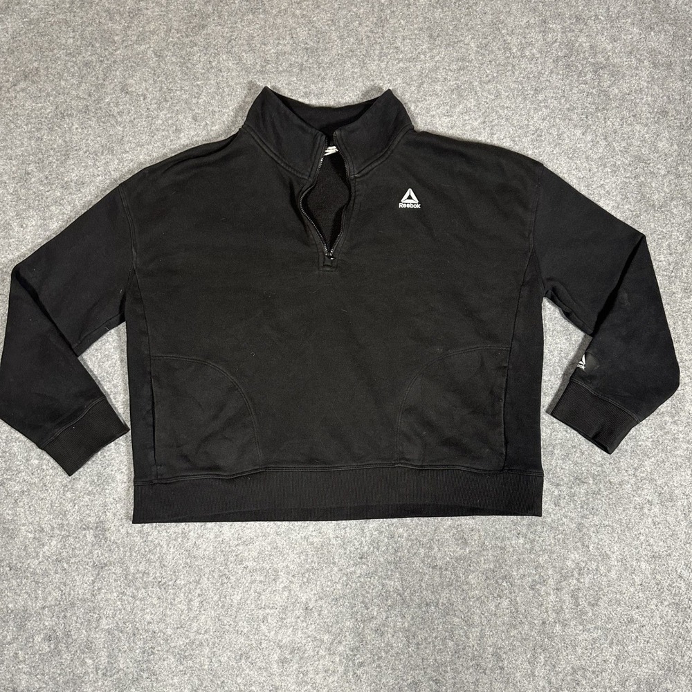 Reebok Quarter-Zip Pullover Sweatshirt Size 4 Black Fleece Relaxed Fit